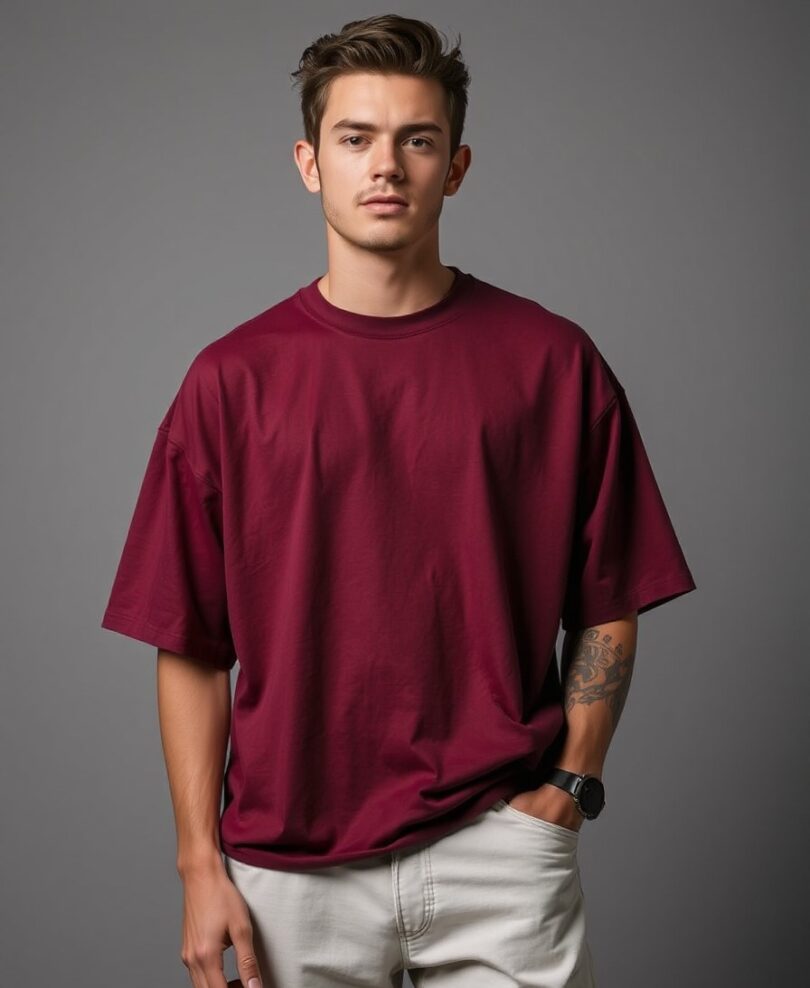 Bio wash pure cotton oversized unisex t-shirt maroon