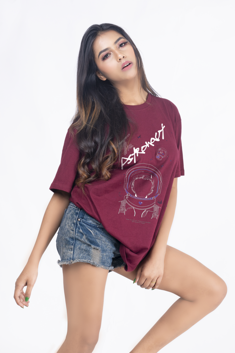 Bio wash pure cotton fabric oversized unisex maroon t-shirt