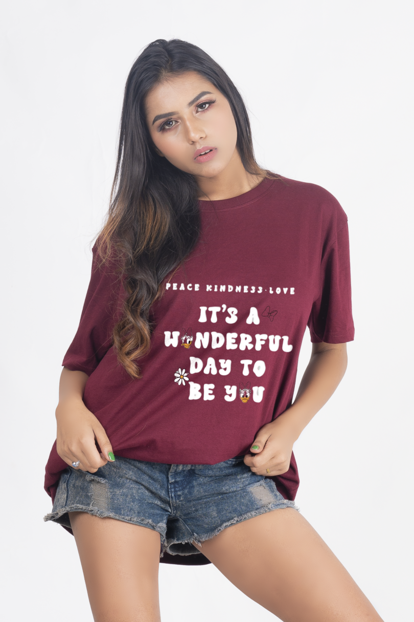 Bio wash pure cotton fabric oversized unisex maroon t-shirt