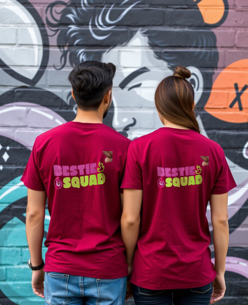 Couple maroon custom typography graphic print t-shirt pure cotton bio wash oversized