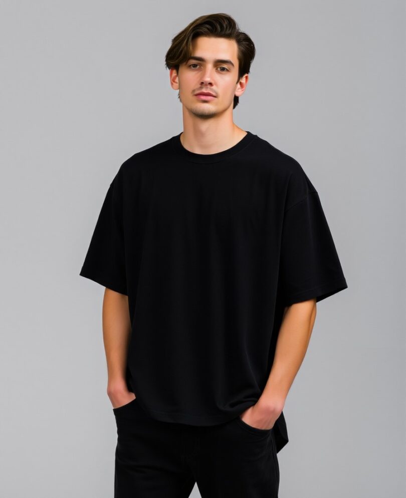 Bio wash pure cotton oversized unisex t-shirt black