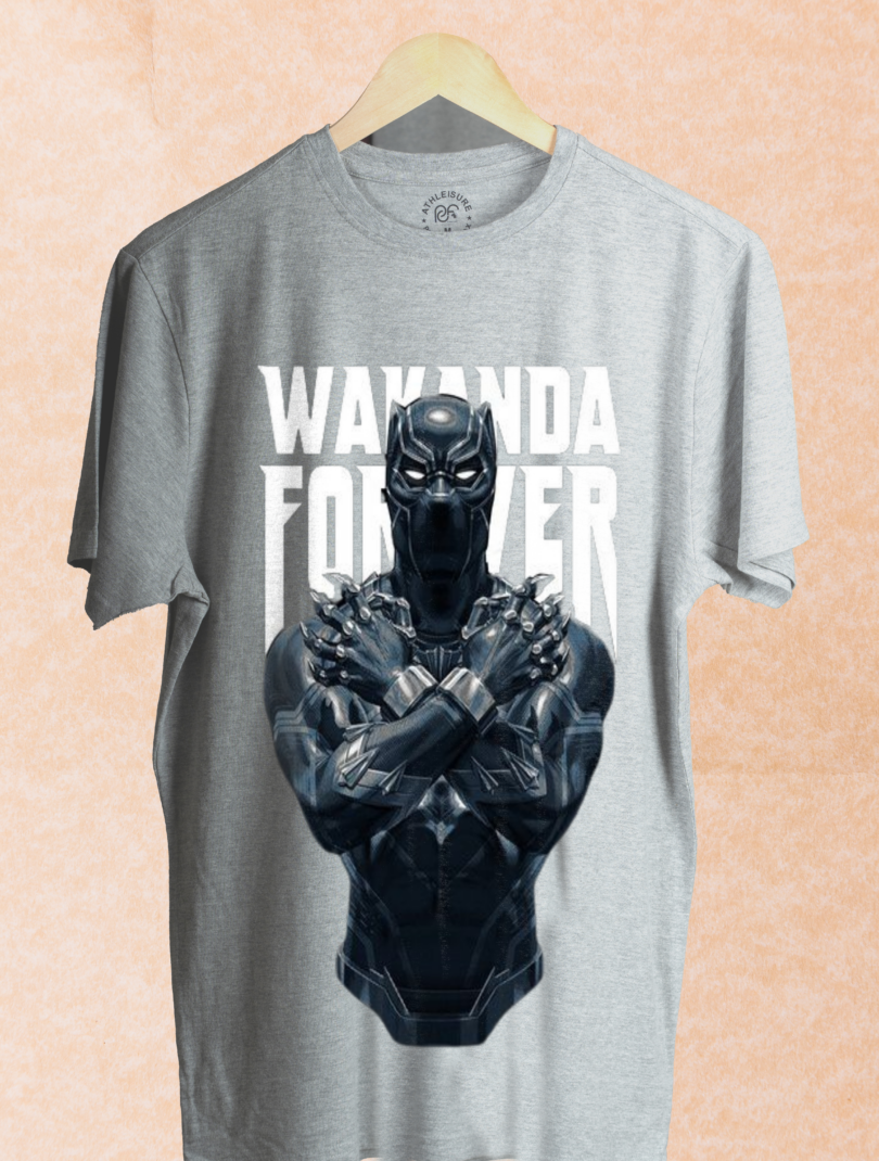 Bio wash pure cotton oversized unisex t-shirt gray black panther wankanda forever