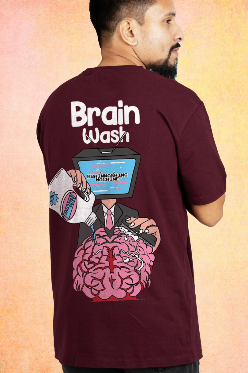 Bio wash pure cotton fabric oversized unisex maroon t-shirt