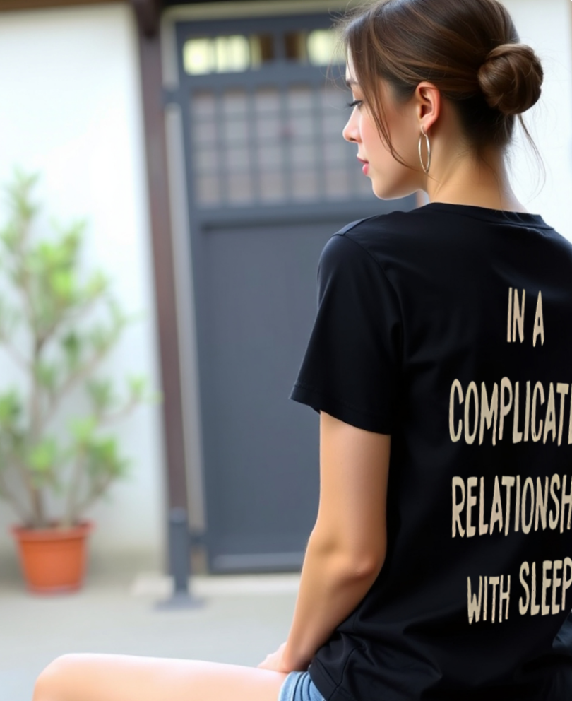 Bio wash pure cotton oversized unisex t-shirt black complicated sleep