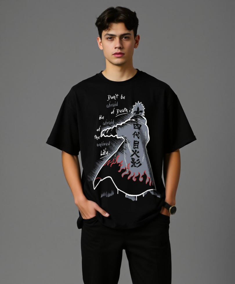 Men black custom typography graphic print t-shirt pure cotton bio wash oversized Hokage Graphic Men Oversized T-shirt