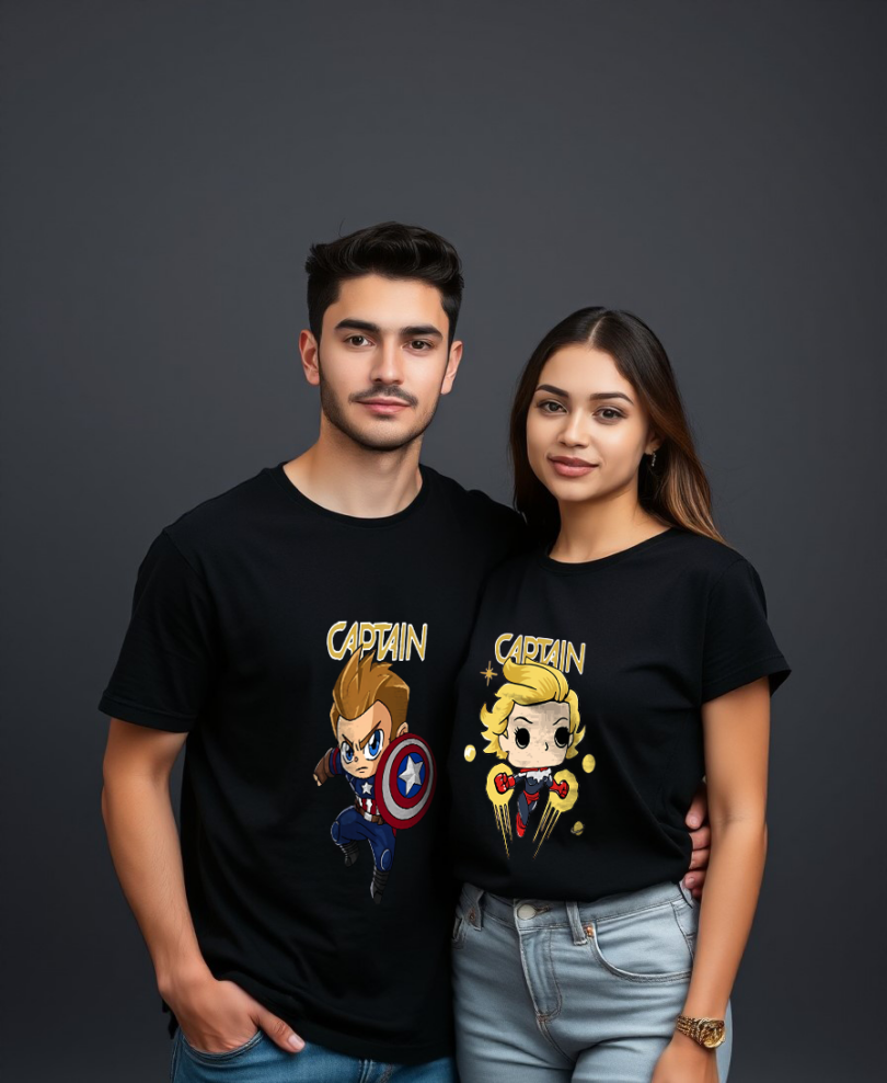 Couple black custom typography graphic print t-shirt pure cotton bio wash oversized