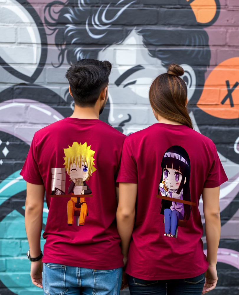 Couple maroon custom typography graphic print t-shirt pure cotton bio wash oversized