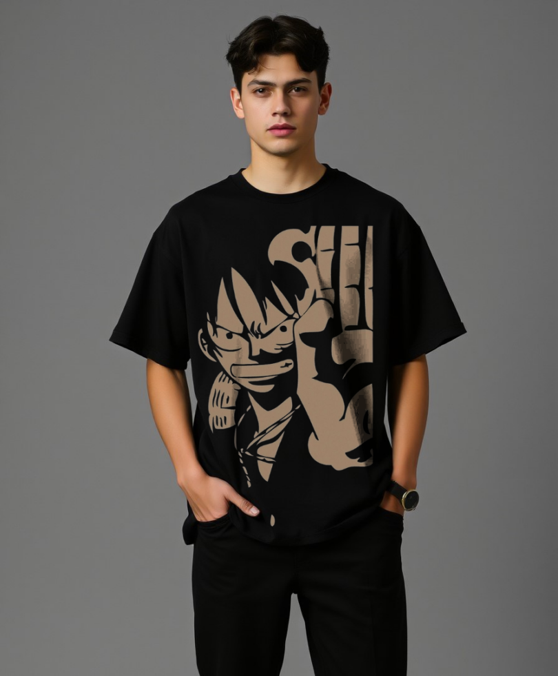 Men black custom typography graphic print t-shirt pure cotton bio wash oversized Hokage Graphic Men Oversized T-shirt Nirvana