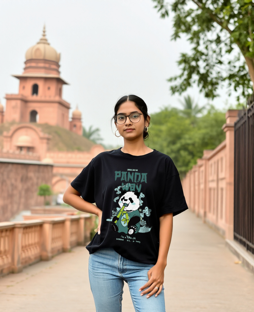 Bio wash pure cotton oversized unisex t-shirt panda