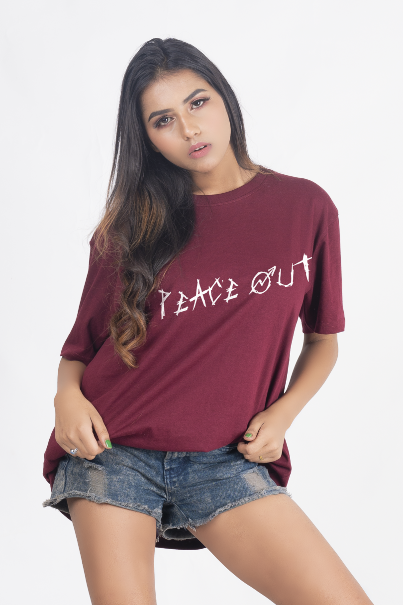 Bio wash pure cotton fabric oversized unisex maroon t-shirt