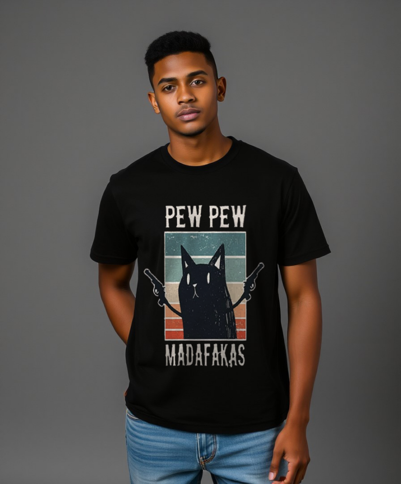 Men black custom typography graphic print t-shirt pure cotton bio wash regular Madfakas