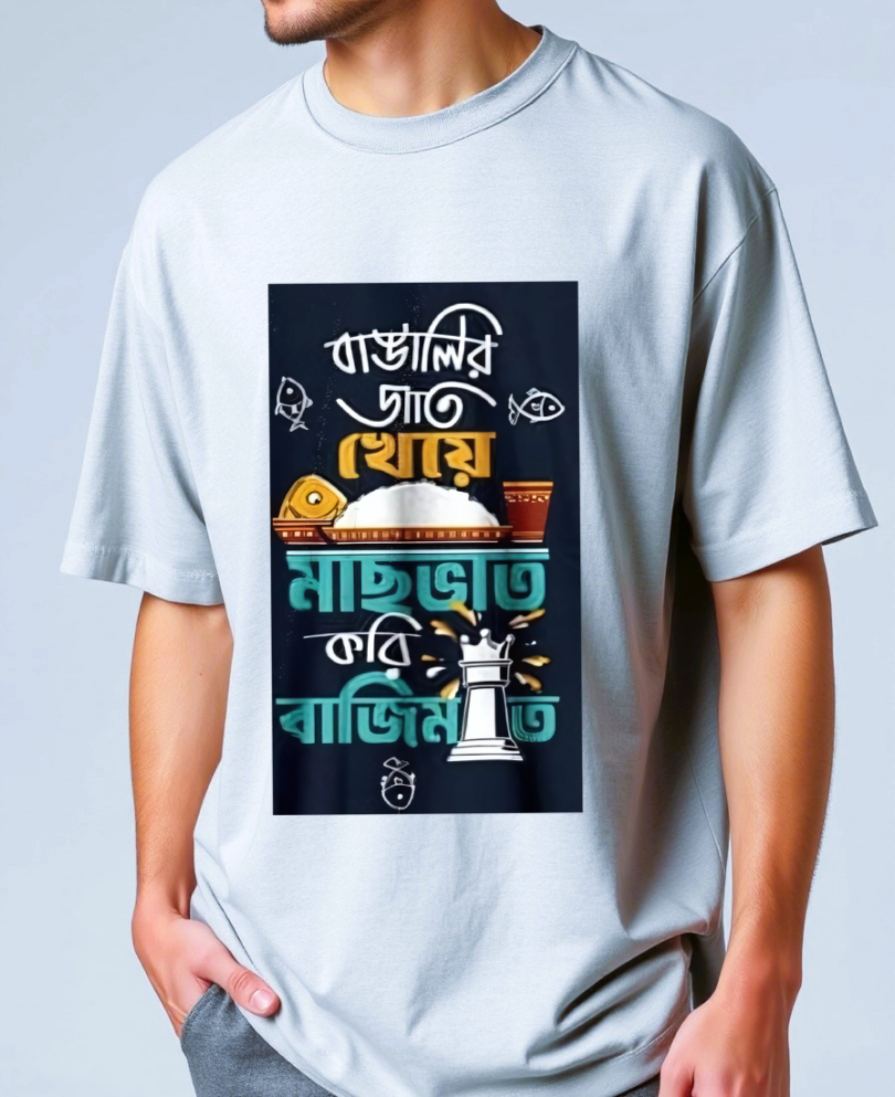 Bio wash pure cotton oversized unisex t-shirt gray Kolkata Graphic Unisex Bengali T-shirt