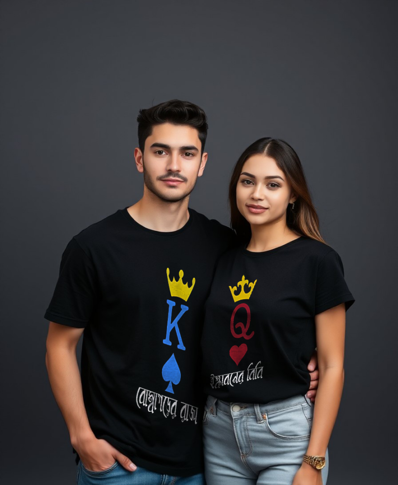 Couple black custom typography graphic print t-shirt pure cotton bio wash oversized