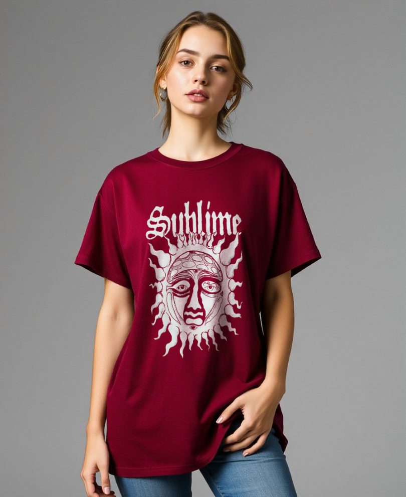 Bio wash pure cotton oversized unisex t-shirt maroon