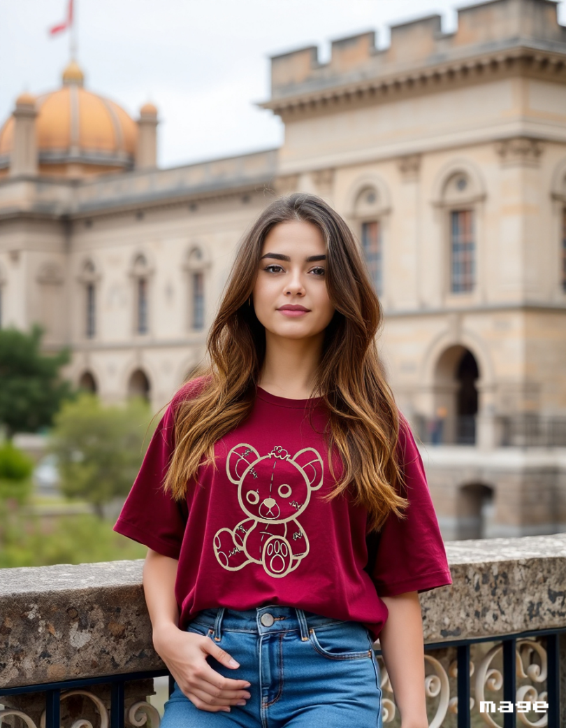 Bio wash pure cotton oversized unisex t-shirt maroon teddy