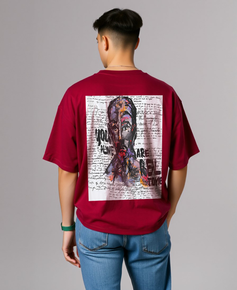 Bio wash pure cotton oversized unisex t-shirt maroon