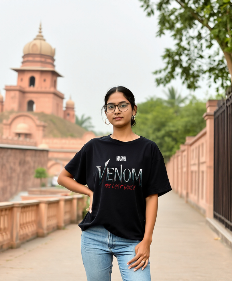 Bio wash pure cotton oversized unisex t-shirt black venom